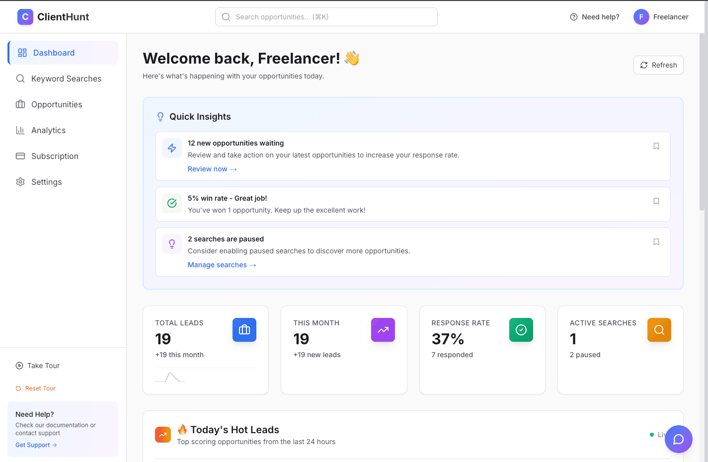 ClientHunt dashboard overview