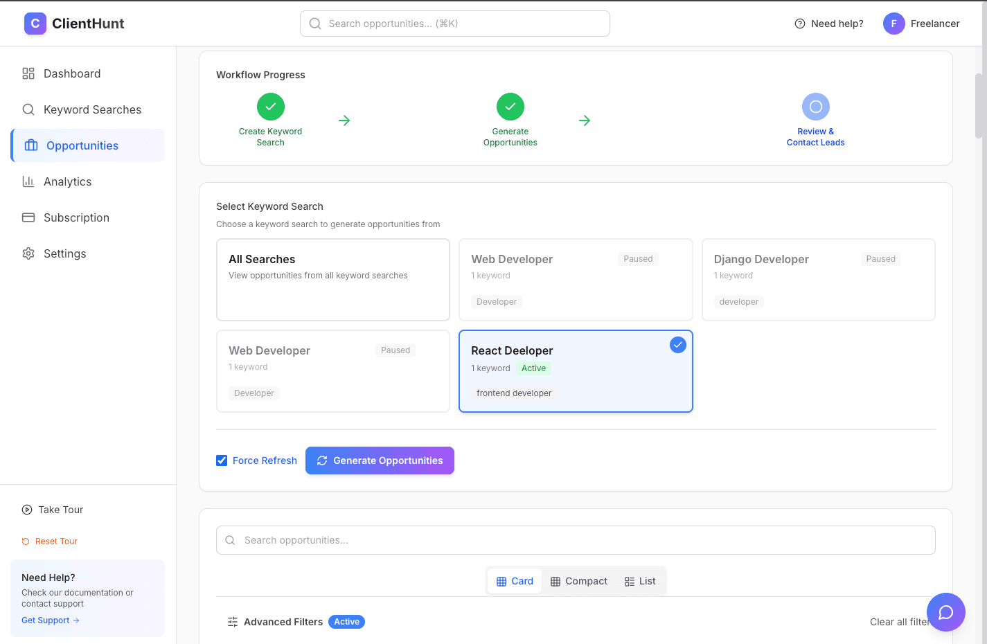 Generate opportunities button and process