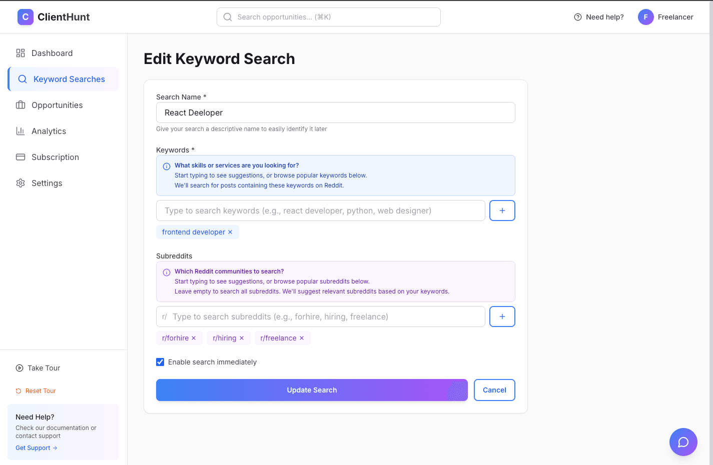 Create keyword search form